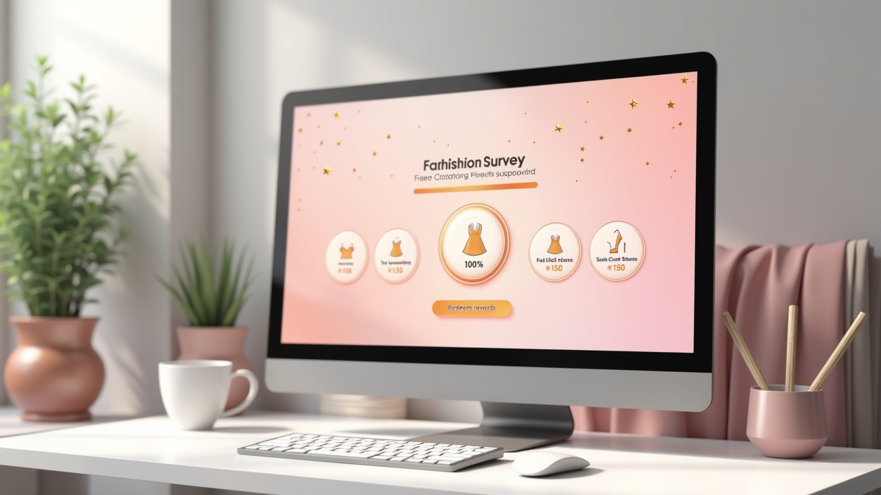 Computer screen showing completed fashion survey with free clothing reward points