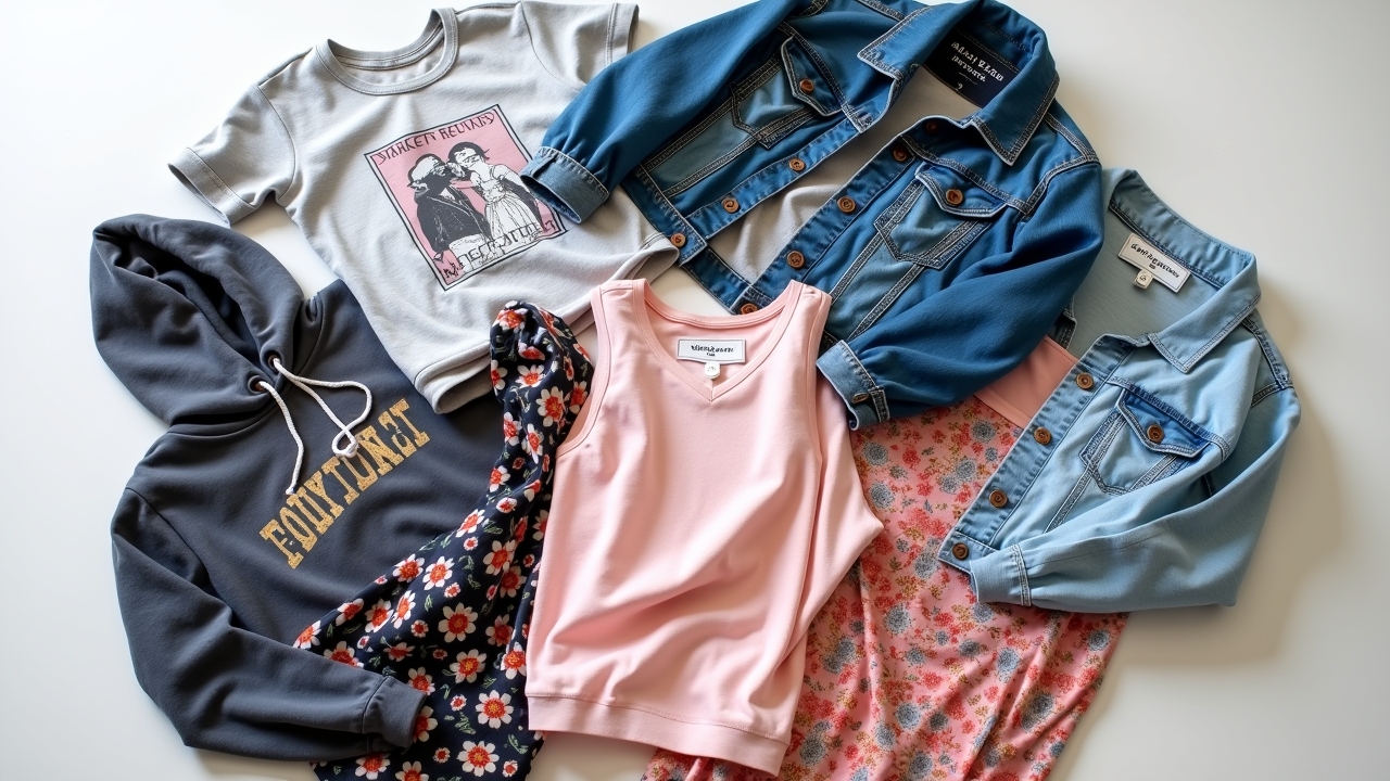 Collection of free clothing items earned through completing fashion market research surveys