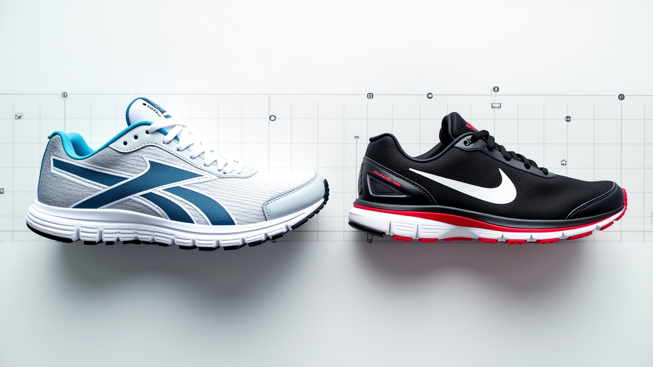 Side-by-side comparison of Reebok and Nike athletic shoes for testing programs