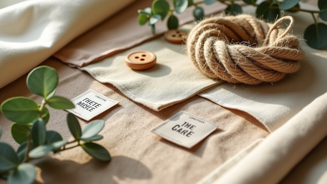 Close-up of sustainable fashion materials and eco-friendly labels from H&M Conscious Collection