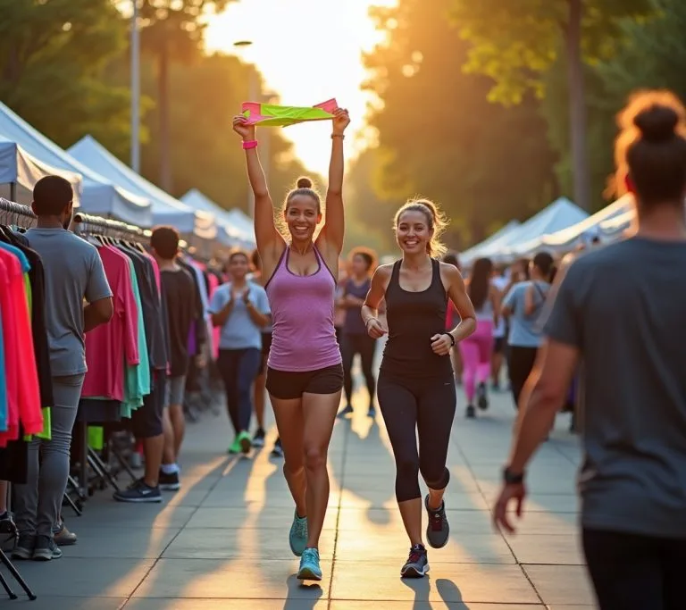 Workout clothes flatlay with multiple brand labels visible