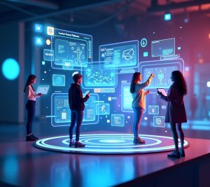 Fashion influencer creating sponsored content with brand collaboration platform interface