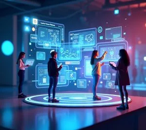 Fashion influencer creating sponsored content with brand collaboration platform interface