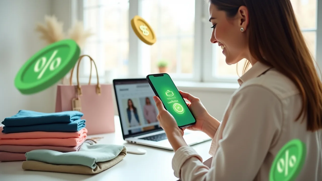 Person shopping for fashion online while earning cashback rewards on smartphone