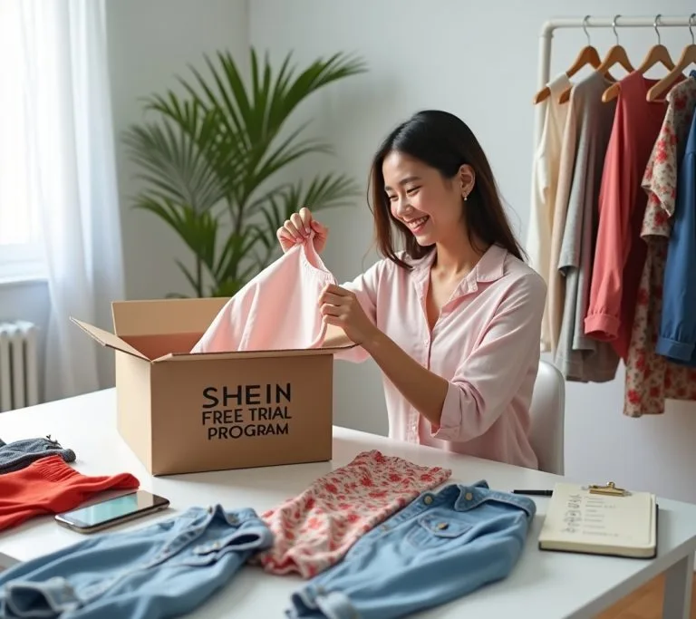 Shein shopping app interface with question mark overlay